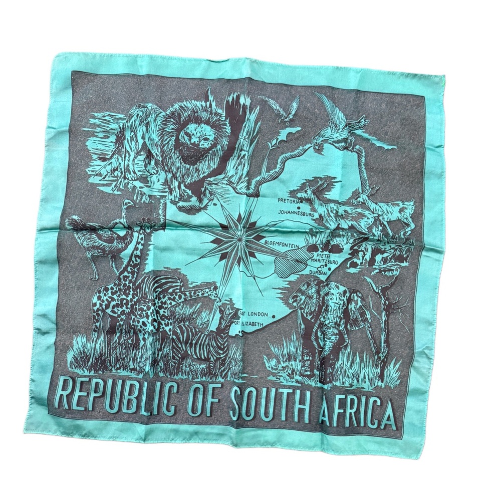 Teal and Gray semi sheer chiffon square bandana Republic of South Africa Scarf